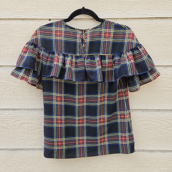 J. Crew Edie ruffle top blouse in Stewart Tartan Plaid size 0 - Picture 2 of 4